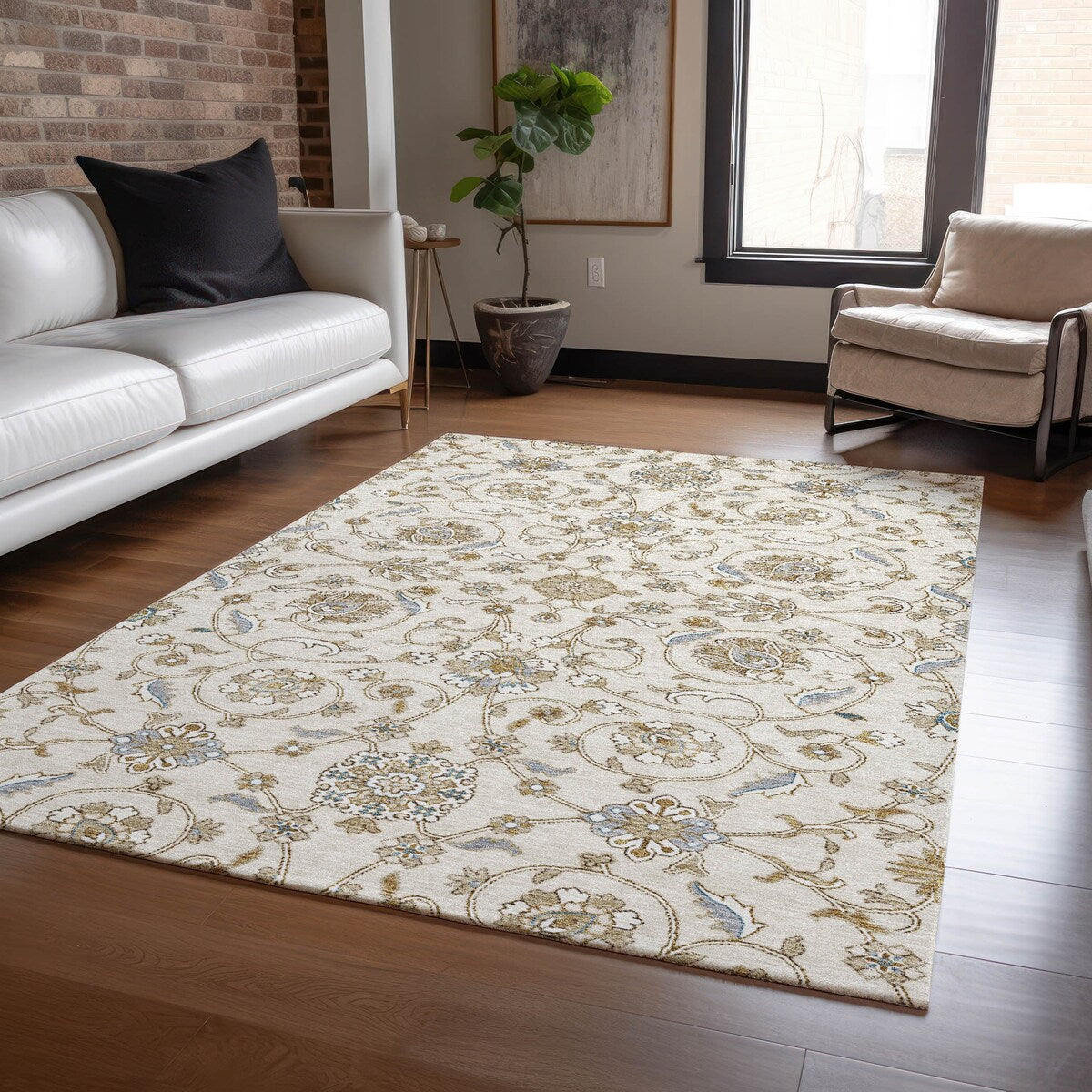 Tapis traditionnel KashanChantille lavable en machine pour intérieur/extérieur