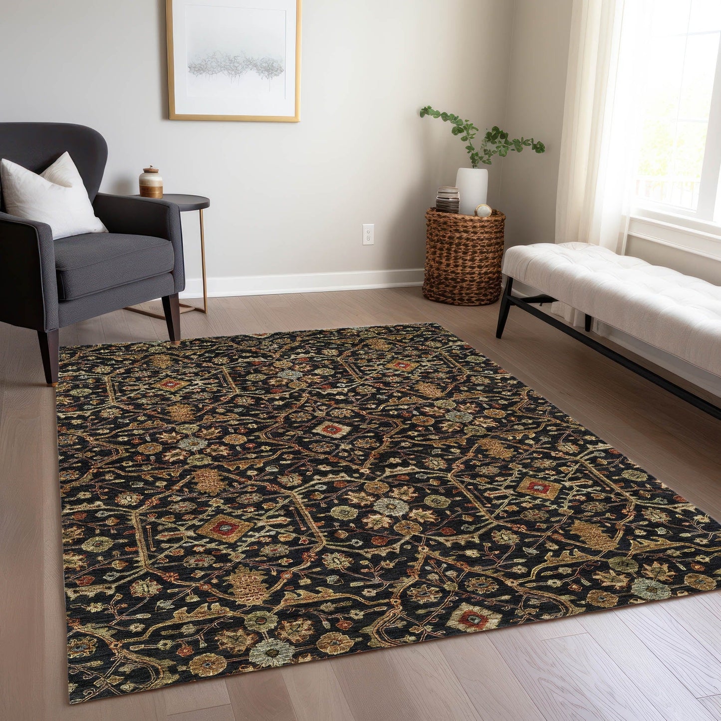 Tapis persan traditionnel en chantille lavable en machine pour intérieur/extérieur