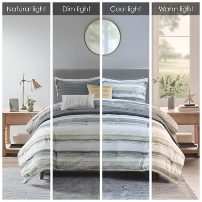 Collection de couette et de courtepointe imprimée en seersucker 8 pièces Madison Park Anchorage