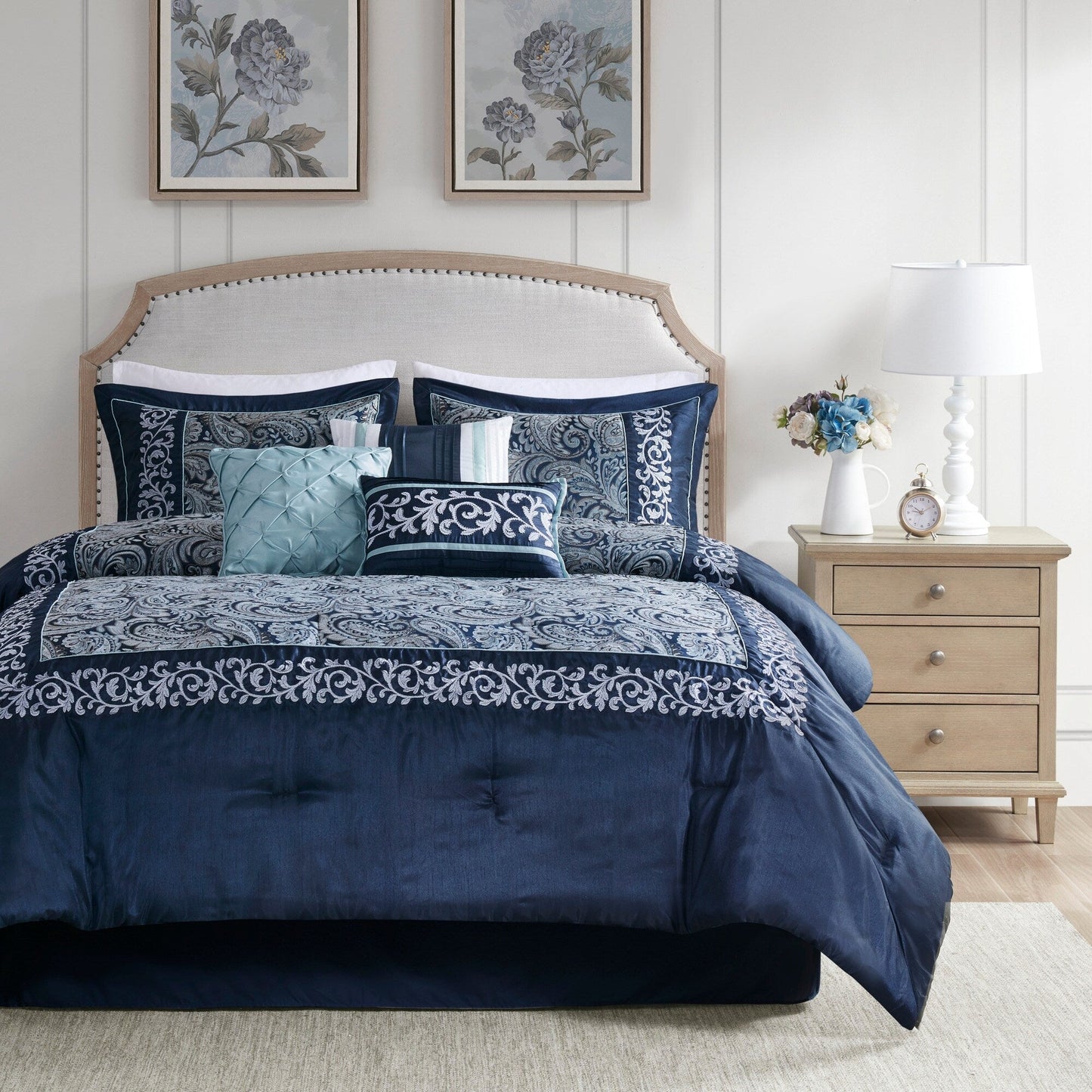 Ensemble de couette jacquard 7 pièces Madison Park Elaine bleu marine