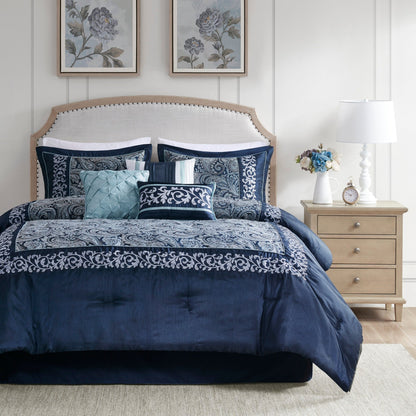 Ensemble de couette jacquard 7 pièces Madison Park Elaine bleu marine