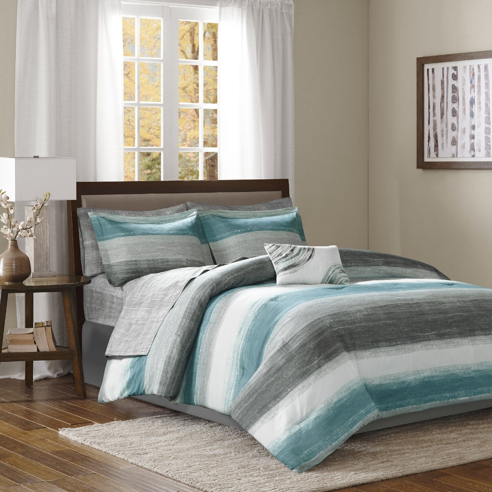 Ensemble de couette Madison Park Essentials Barret Aqua avec draps en coton