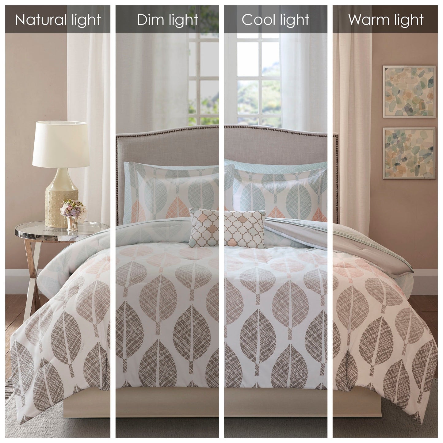 Ensemble de couette Madison Park Essentials Pelham Bay corail/vert avec draps en coton