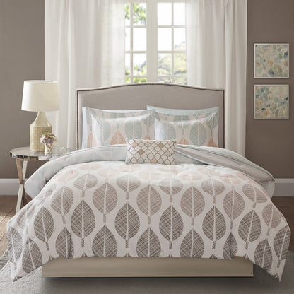 Ensemble de couette Madison Park Essentials Pelham Bay corail/vert avec draps en coton
