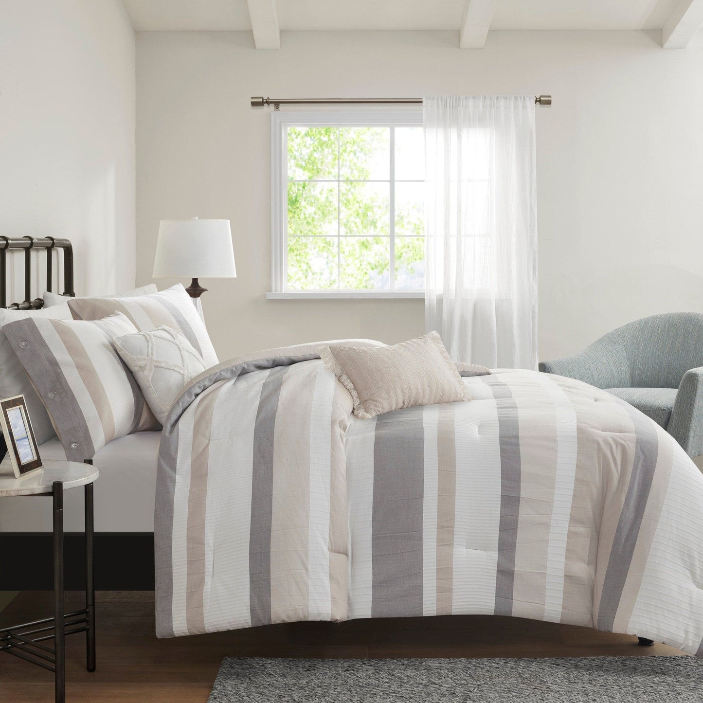 Ensemble de couette jacquard 5 pièces Madison Park Levi Blue/Naturel