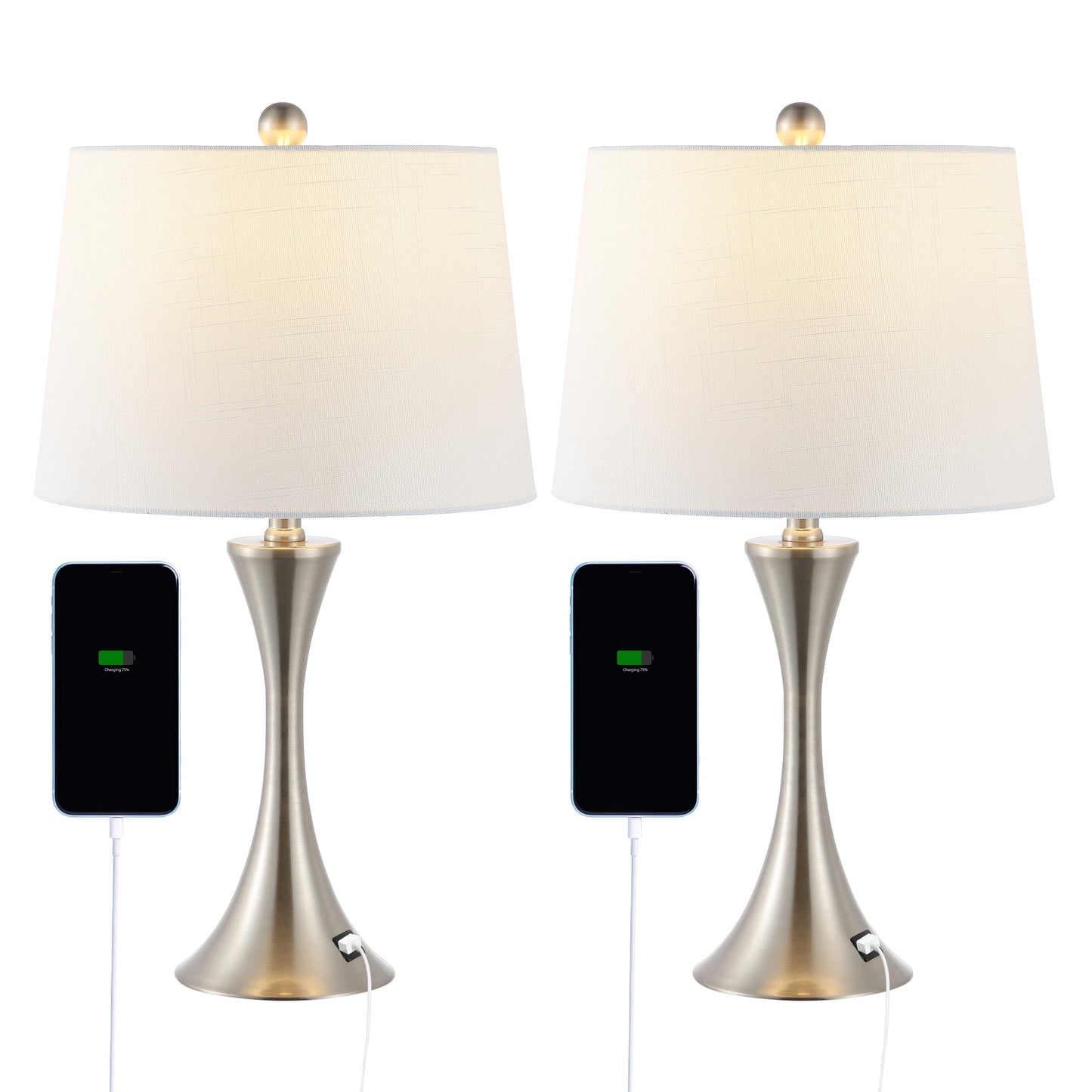 Lampe de table LED Makena 22,75 cm en fer moderne et glamour avec port de chargement USB (lot de 2) par JONATHAN Y