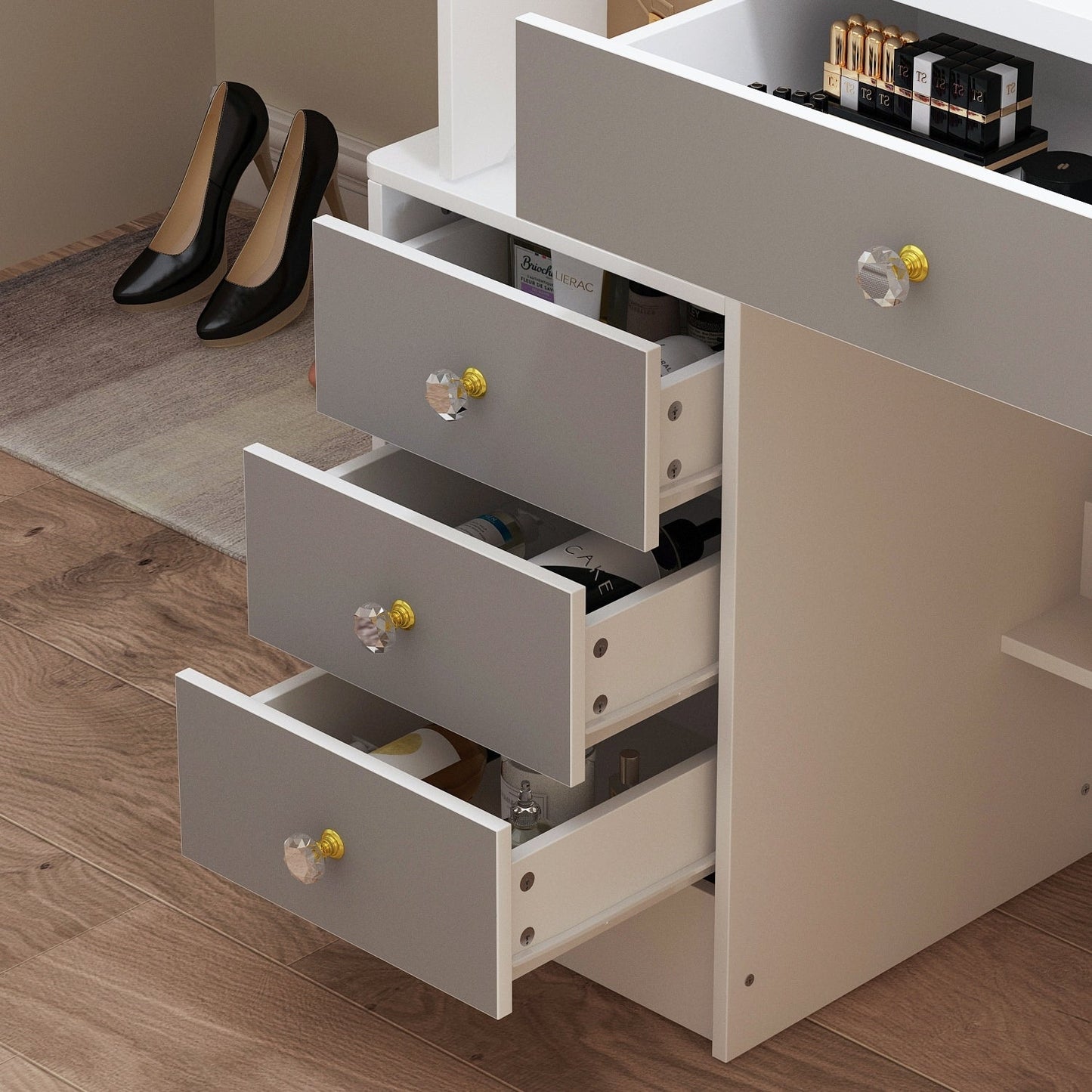 Ensemble de maquillage avec miroir et tabouret