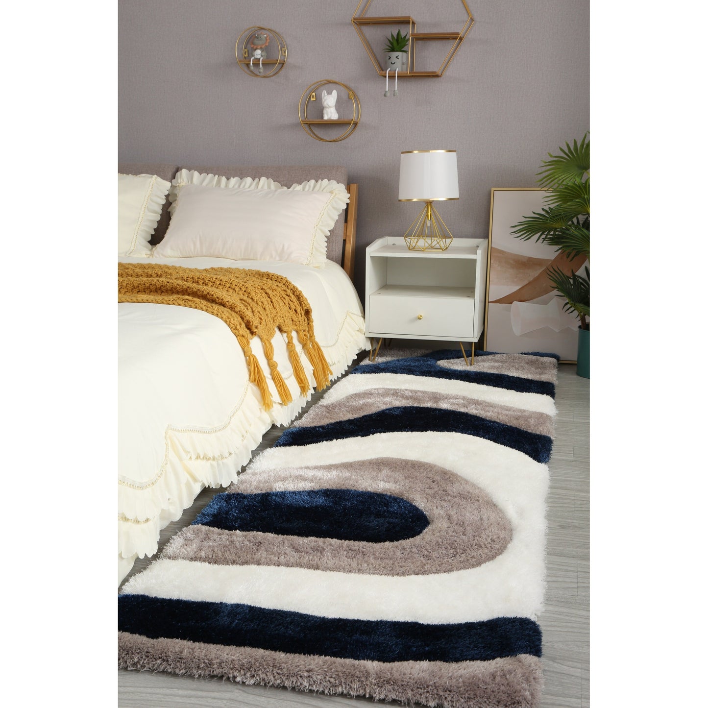 Tapis à poils longs Mateos au design abstrait