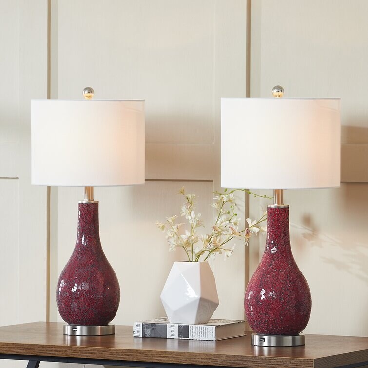 Ensemble de 2 lampes de table en verre de 25,25 pouces avec port USB
