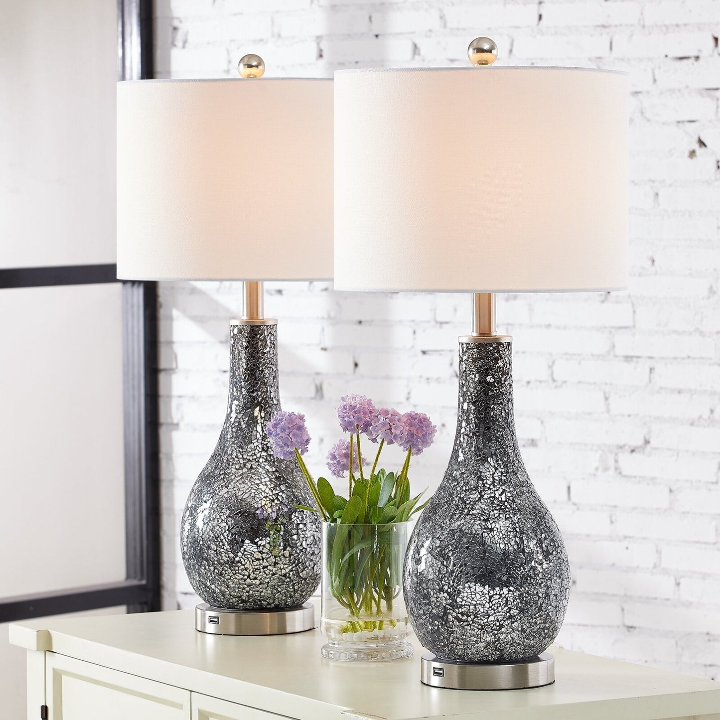 Ensemble de 2 lampes de table en verre de 25,25 pouces avec port USB