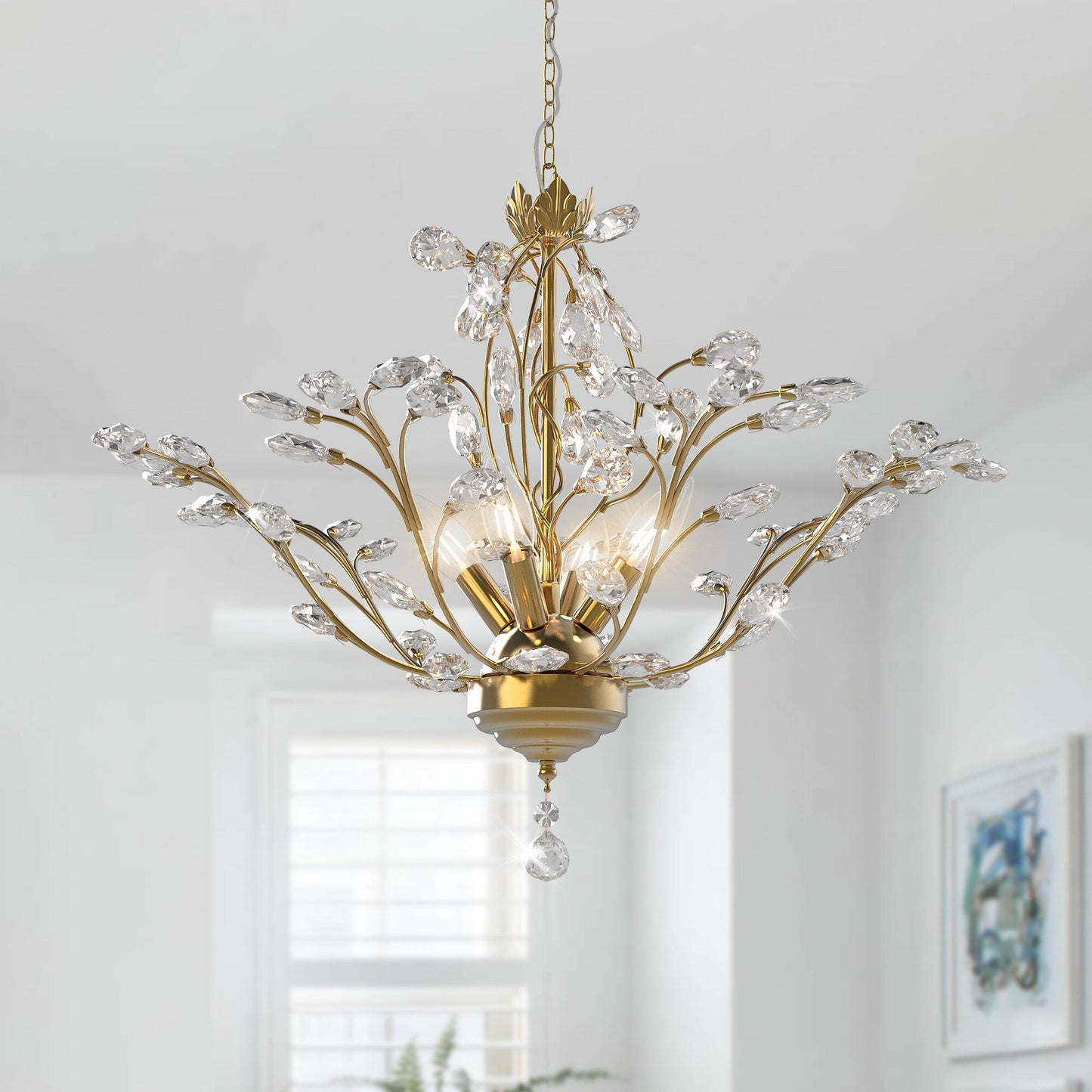 Lustre classique/traditionnel unique Maxax à 4 lumières avec accents en cristal