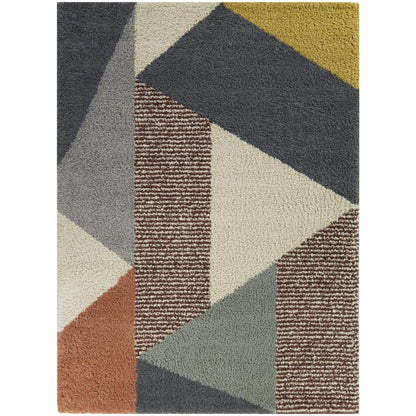 Tapis à poils longs Merrill style moderne du milieu du siècle, color block
