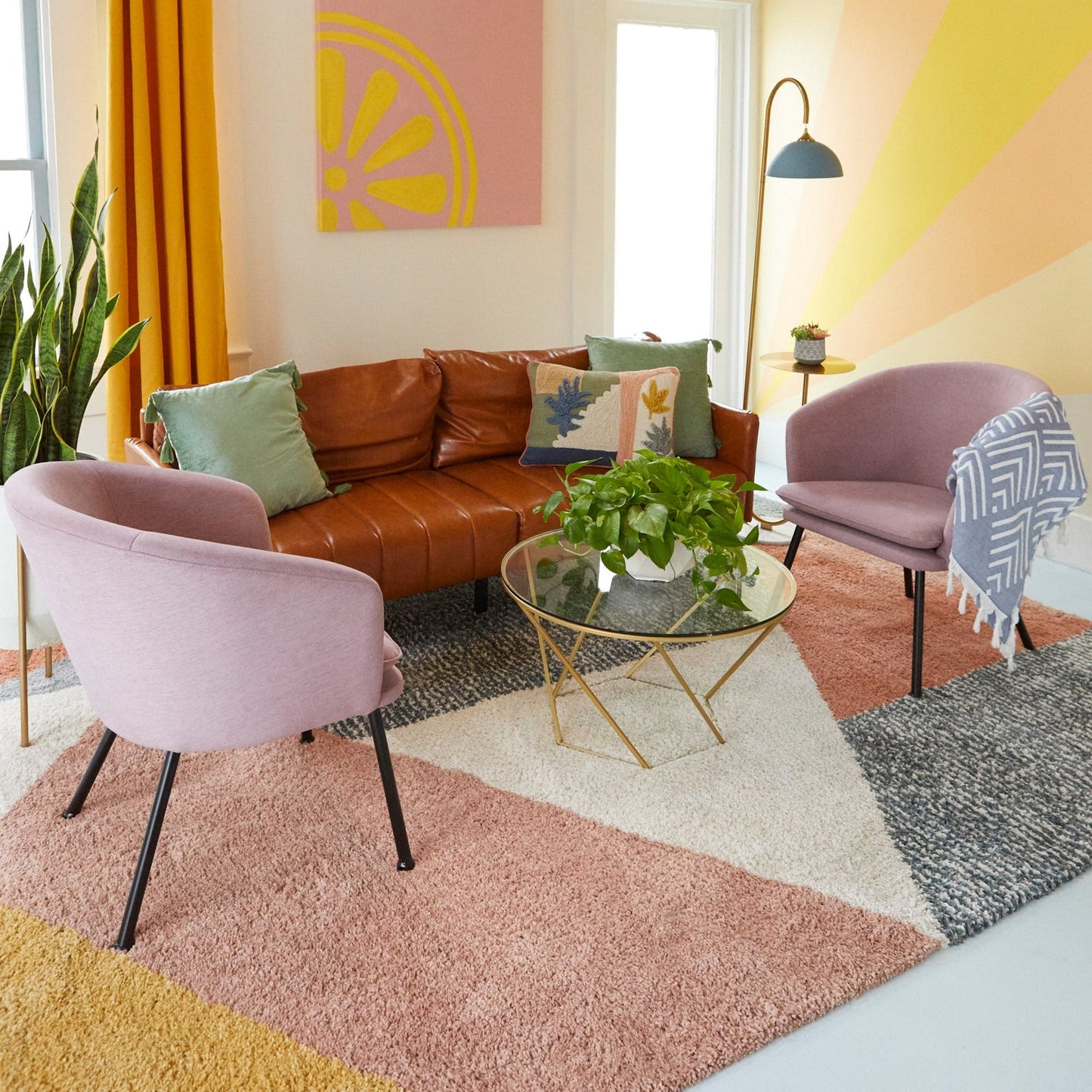 Tapis à poils longs Merrill style moderne du milieu du siècle, color block