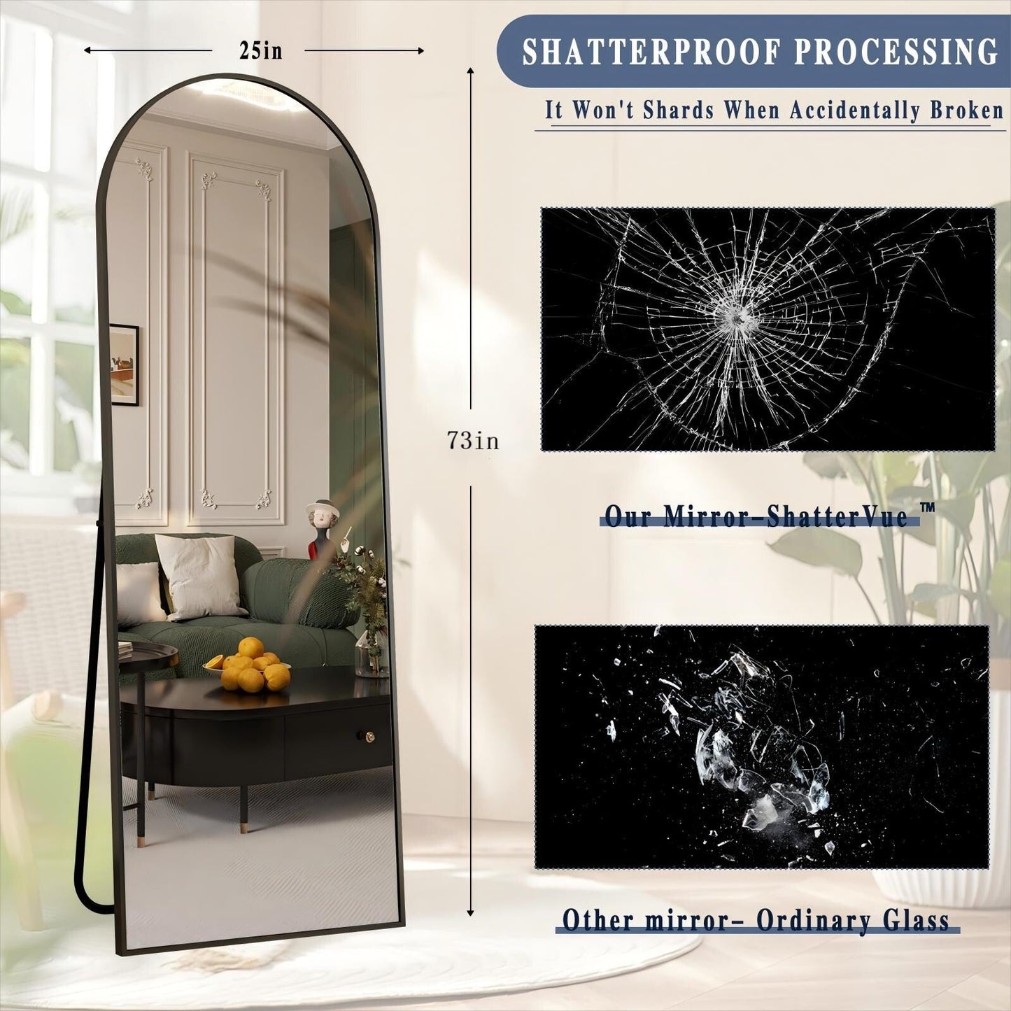 Miroir sur pied en métal arqué, miroir pleine longueur, miroir mural