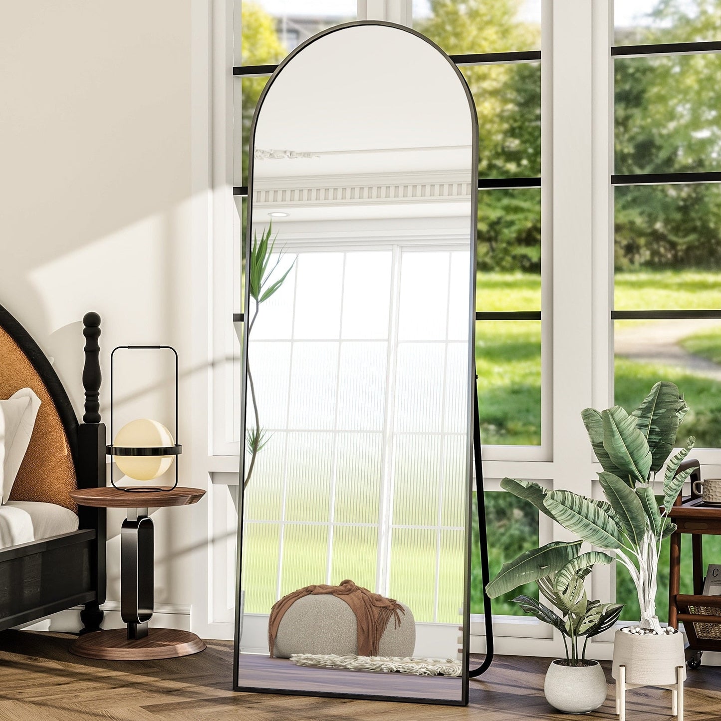 Miroir sur pied en métal arqué, miroir pleine longueur, miroir mural