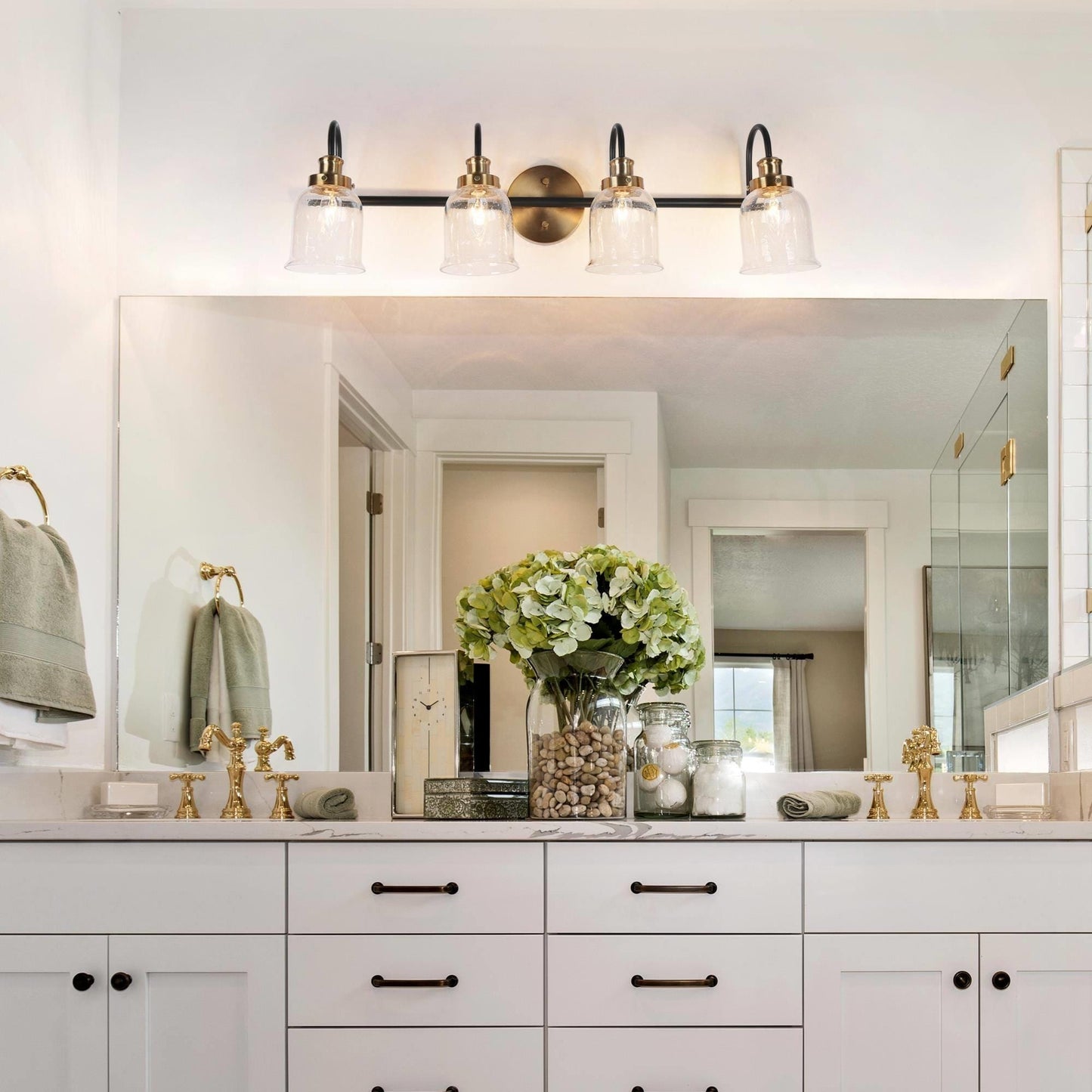 Appliques murales en verre bullé noir et or de style moderne du milieu du siècle, à 2/3/4 lumières, pour meuble-lavabo de salle de bain