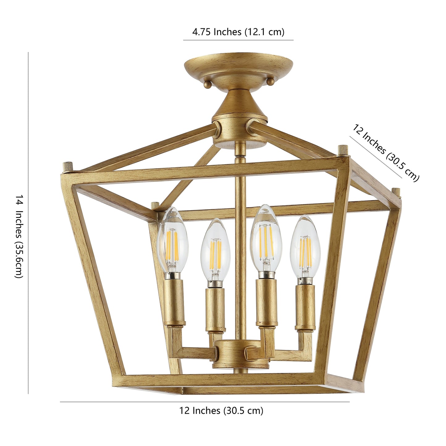 Mini lanterne Milton à 4 lumières en fer, style ferme moderne, plafonnier LED encastré, par JONATHAN Y