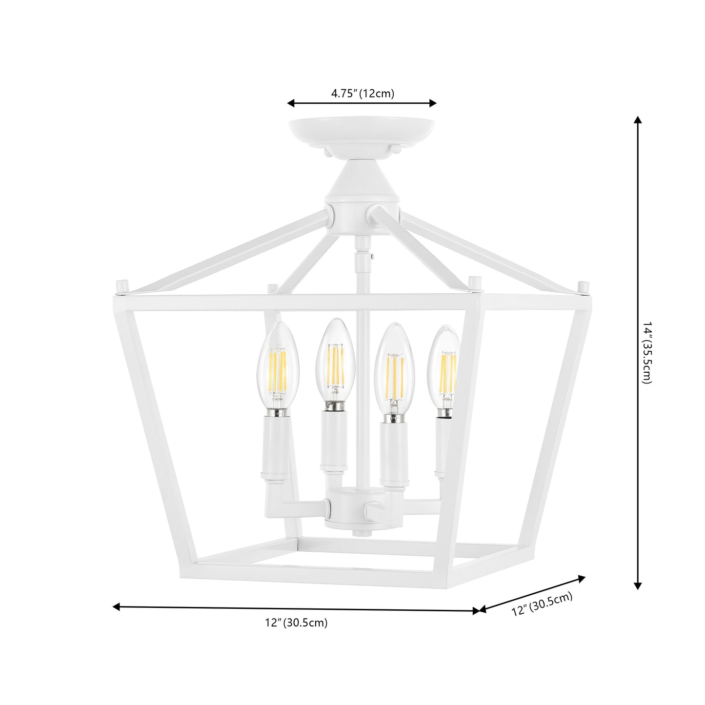 Mini lanterne Milton à 4 lumières en fer, style ferme moderne, plafonnier LED encastré, par JONATHAN Y