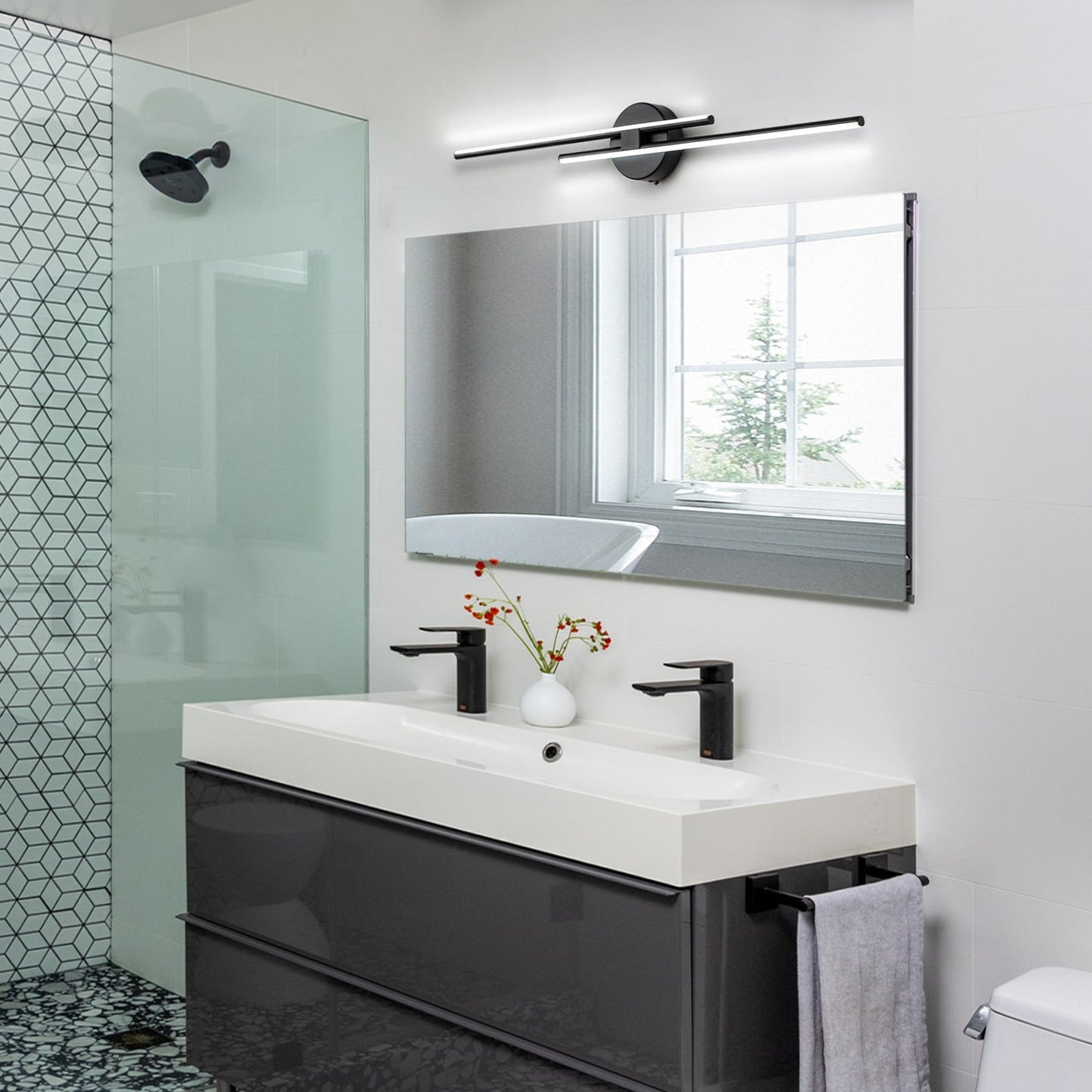 Applique murale minimaliste en métal linéaire à LED dimmable à 2 lumières