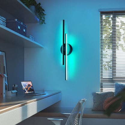 Applique murale minimaliste en métal linéaire à LED dimmable à 2 lumières