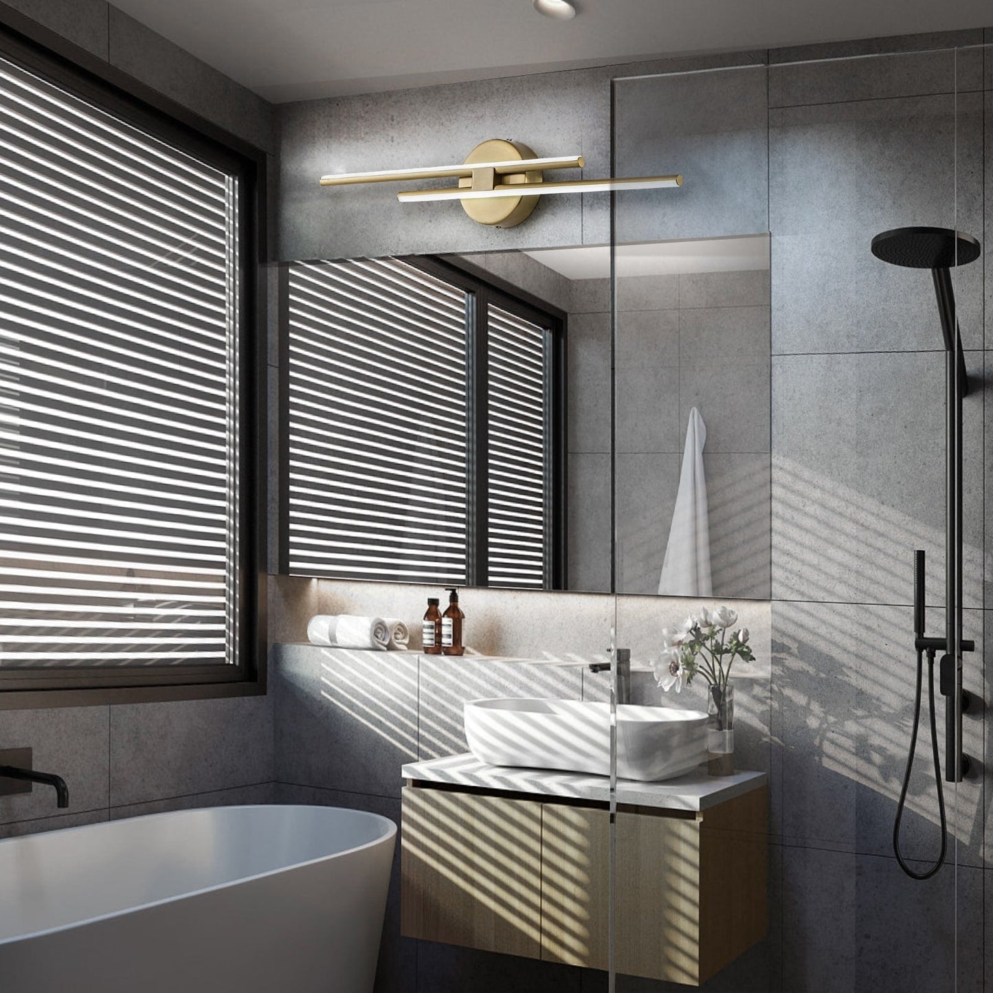 Applique murale minimaliste en métal linéaire à LED dimmable à 2 lumières