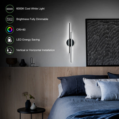 Applique murale minimaliste en métal linéaire à LED dimmable à 2 lumières