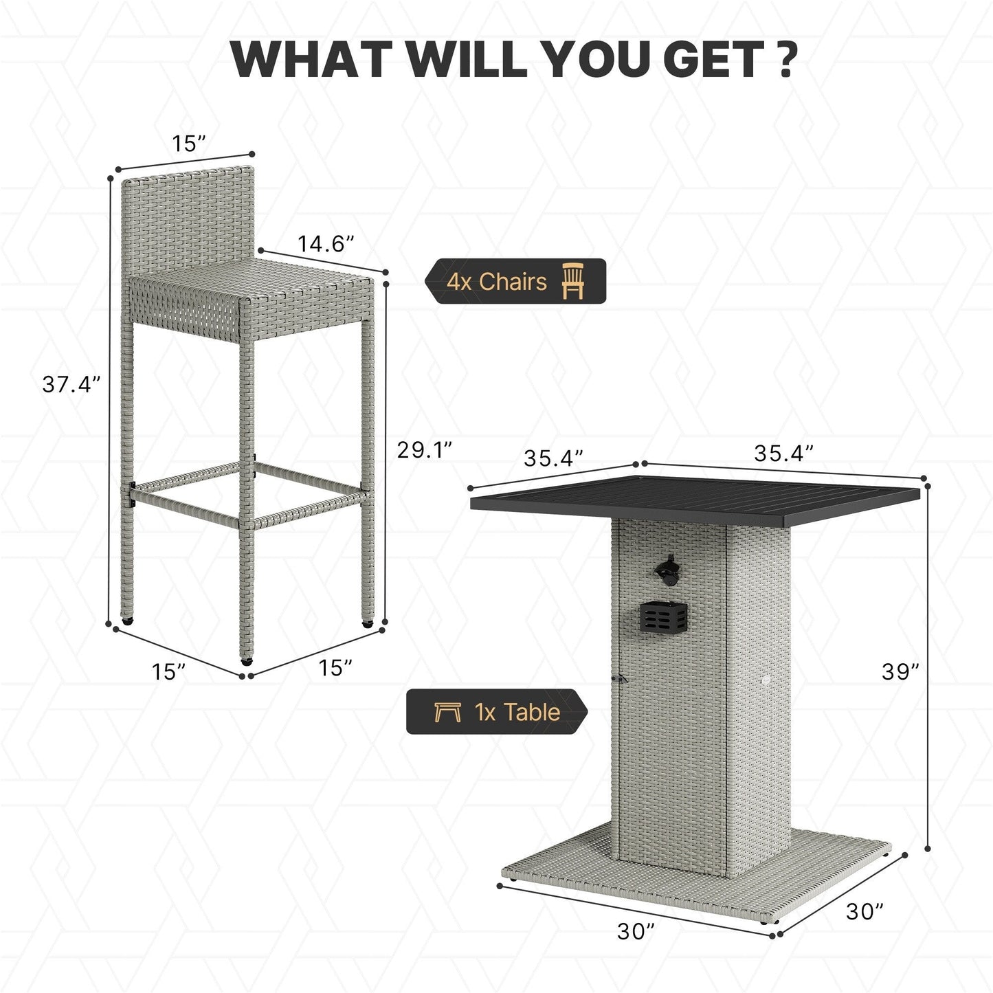 Ensemble de bar en osier pour meubles d'extérieur Moasis 5 pièces - 5 pièces