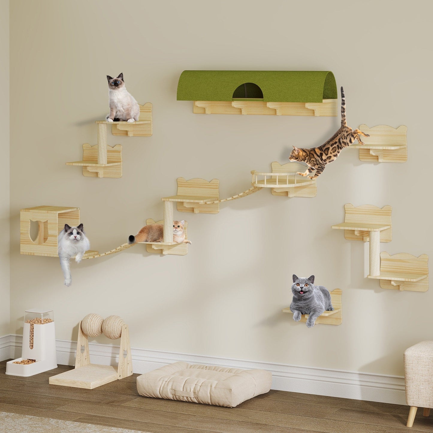 Ensemble d'étagères murales pour chat Moasis, ensemble d'escalade en bois pour chat.