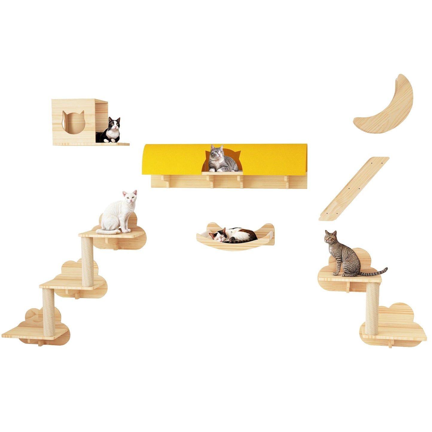 Ensemble d'étagères murales pour chat Moasis, ensemble d'escalade en bois pour chat.