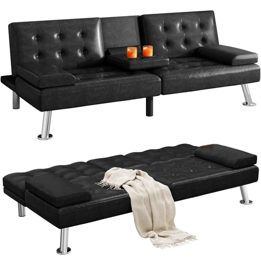 Canapé-lit futon pliable en similicuir Moasis - 64 L x 30 l x 26 H