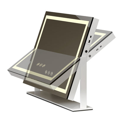 Miroir de maquillage Moasis avec lumière LED, port de chargement USB, grossissement x10 et haut-parleur Bluetooth.