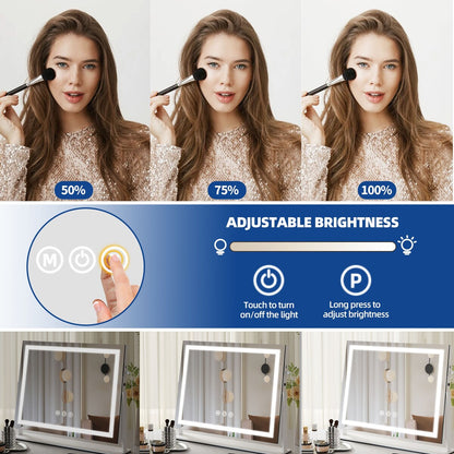 Miroir de maquillage Moasis avec lumière LED, port de chargement USB, grossissement x10 et haut-parleur Bluetooth.