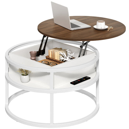 Table basse ronde Moasis avec plateau relevable et rangement dissimulé
