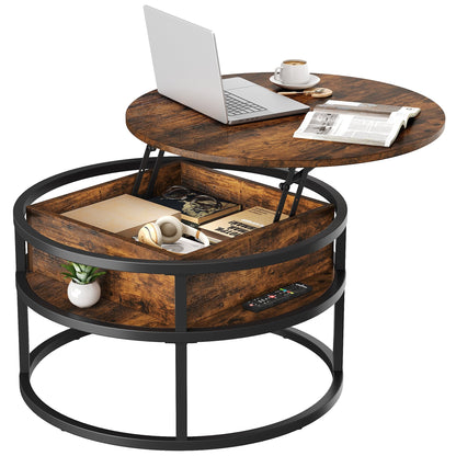 Table basse ronde Moasis avec plateau relevable et rangement dissimulé