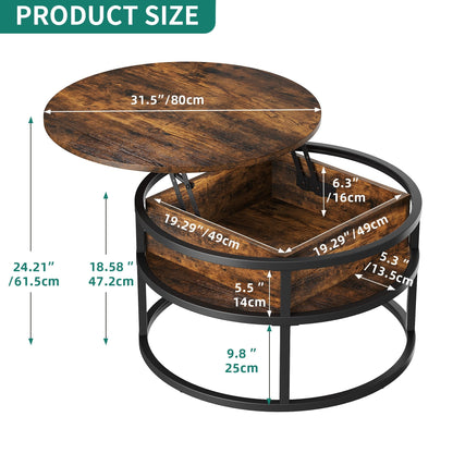 Table basse ronde Moasis avec plateau relevable et rangement dissimulé