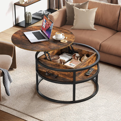 Table basse ronde Moasis avec plateau relevable et rangement dissimulé