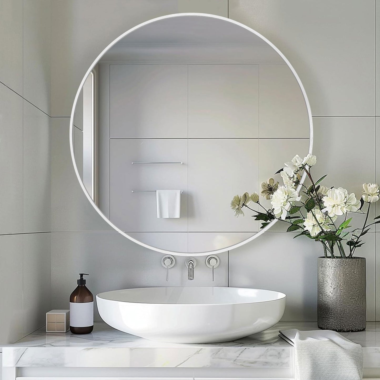Miroir de courtoisie rond mural moderne pour salle de bain