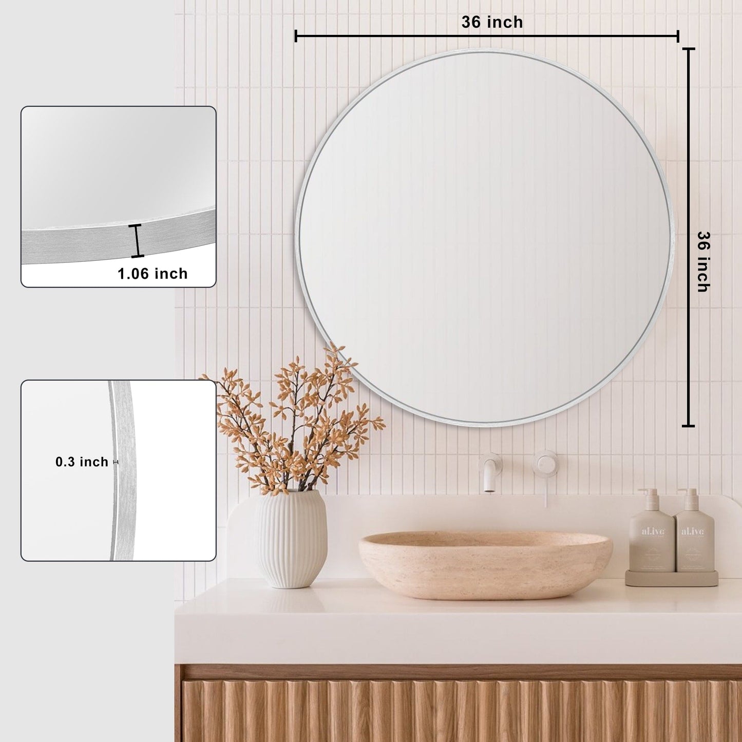 Miroir de courtoisie rond mural moderne pour salle de bain
