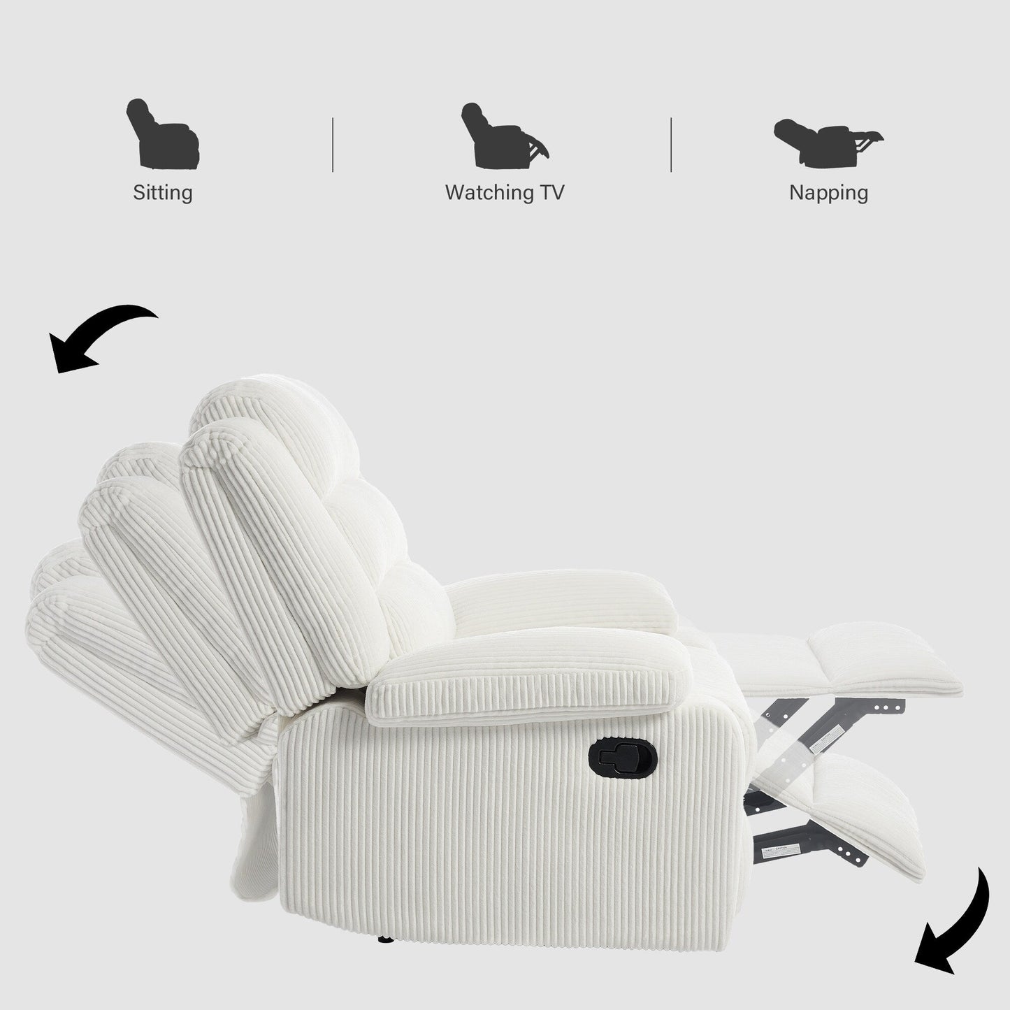 Fauteuil inclinable manuel moderne en velours côtelé, fauteuil inclinable réglable avec accoudoirs larges