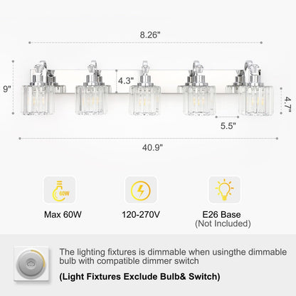 Appliques murales modernes en cristal pour salle de bain, à intensité variable