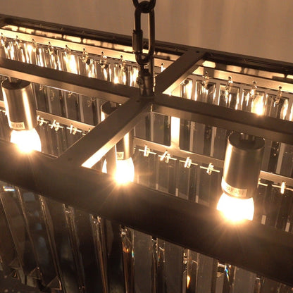 Lustre contemporain en cristal gris fumé et noir de 47 po, design linéaire à deux niveaux, luminaire suspendu pour îlot de cuisine et salle à manger.