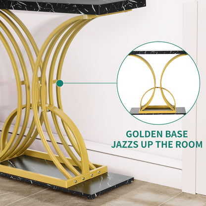 Console moderne dorée avec plateau marbré pour entrée/couloir