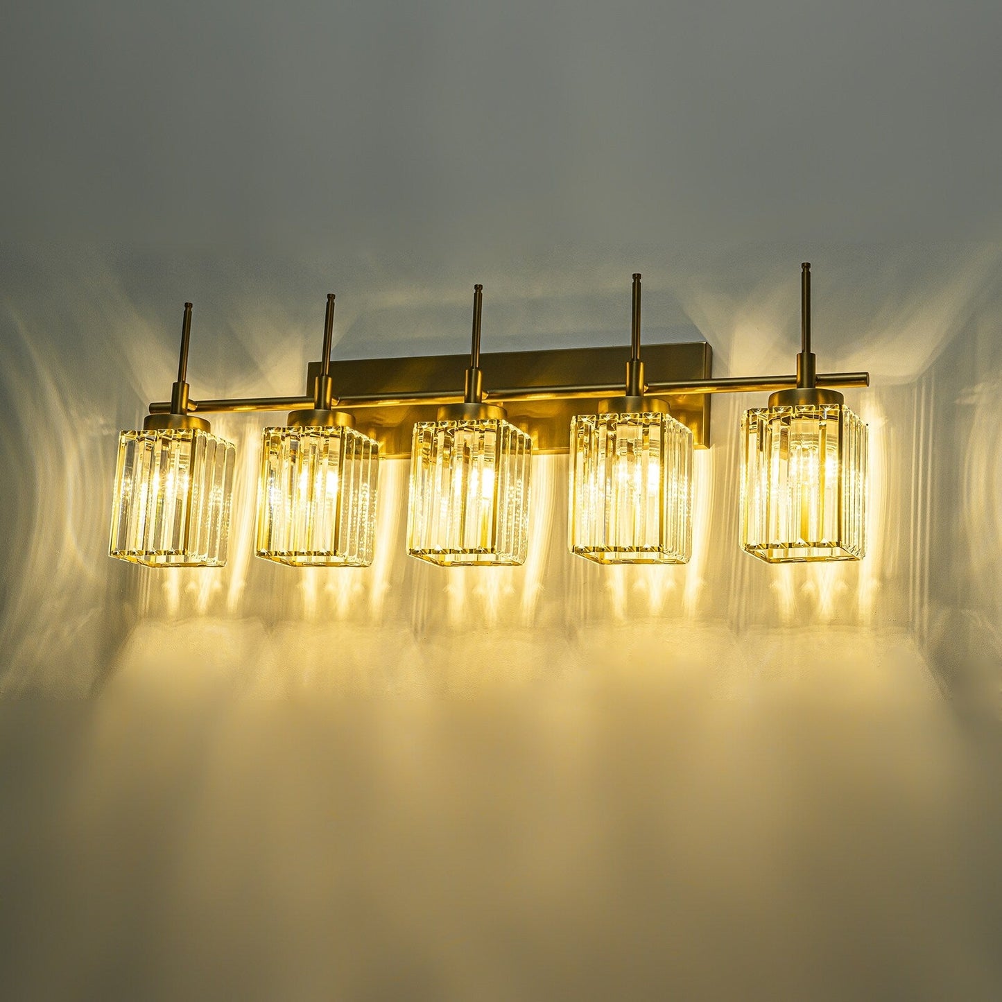 Applique murale moderne dorée à intensité variable, style cylindre glamour pour salle de bain, en cristal, pour meuble-lavabo