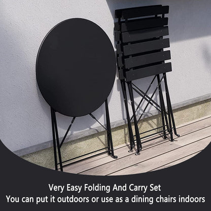 Ensemble bistrot pliant en métal 3 pièces, résistant aux intempéries, pour l'extérieur et l'intérieur, idéal pour la terrasse, la cour et le jardin.