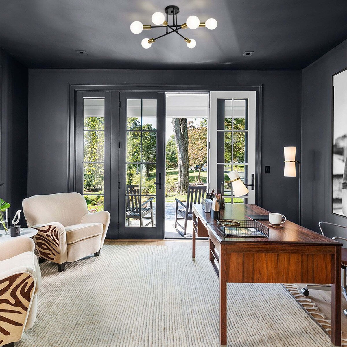 Plafonnier semi-encastré Sputnik moderne en métal, 60 cm (23,62 po), 60 cm (23,62 po).