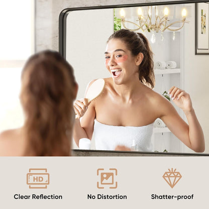 Miroir de salle de bain mural moderne avec cadre en métal et garantie de 5 ans