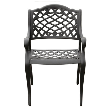 Ensemble de salle à manger d'extérieur moderne et orné en aluminium maillé, grand format hexagonal de 160 cm, avec plateau tournant et six chaises - N/A