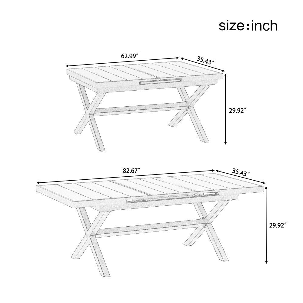 Ensemble de salle à manger d'extérieur moderne de 7 pièces avec six chaises et une table extensible pour patio