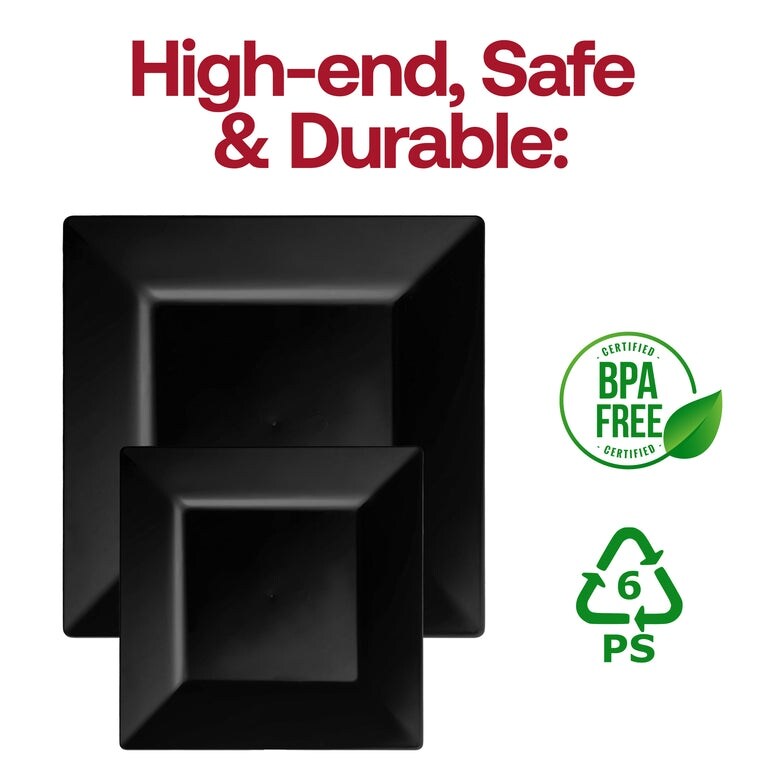 Assiettes carrées jetables en plastique, modernes et opaques - Articles de fête