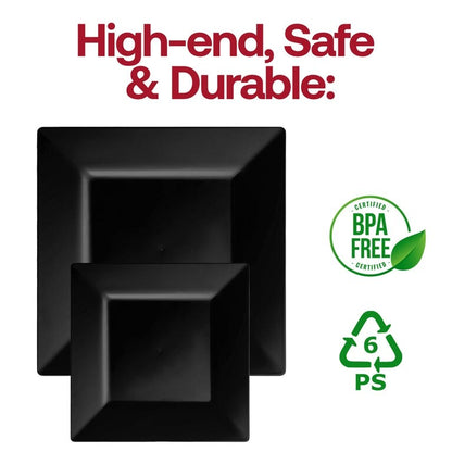 Assiettes carrées jetables en plastique, modernes et opaques - Articles de fête